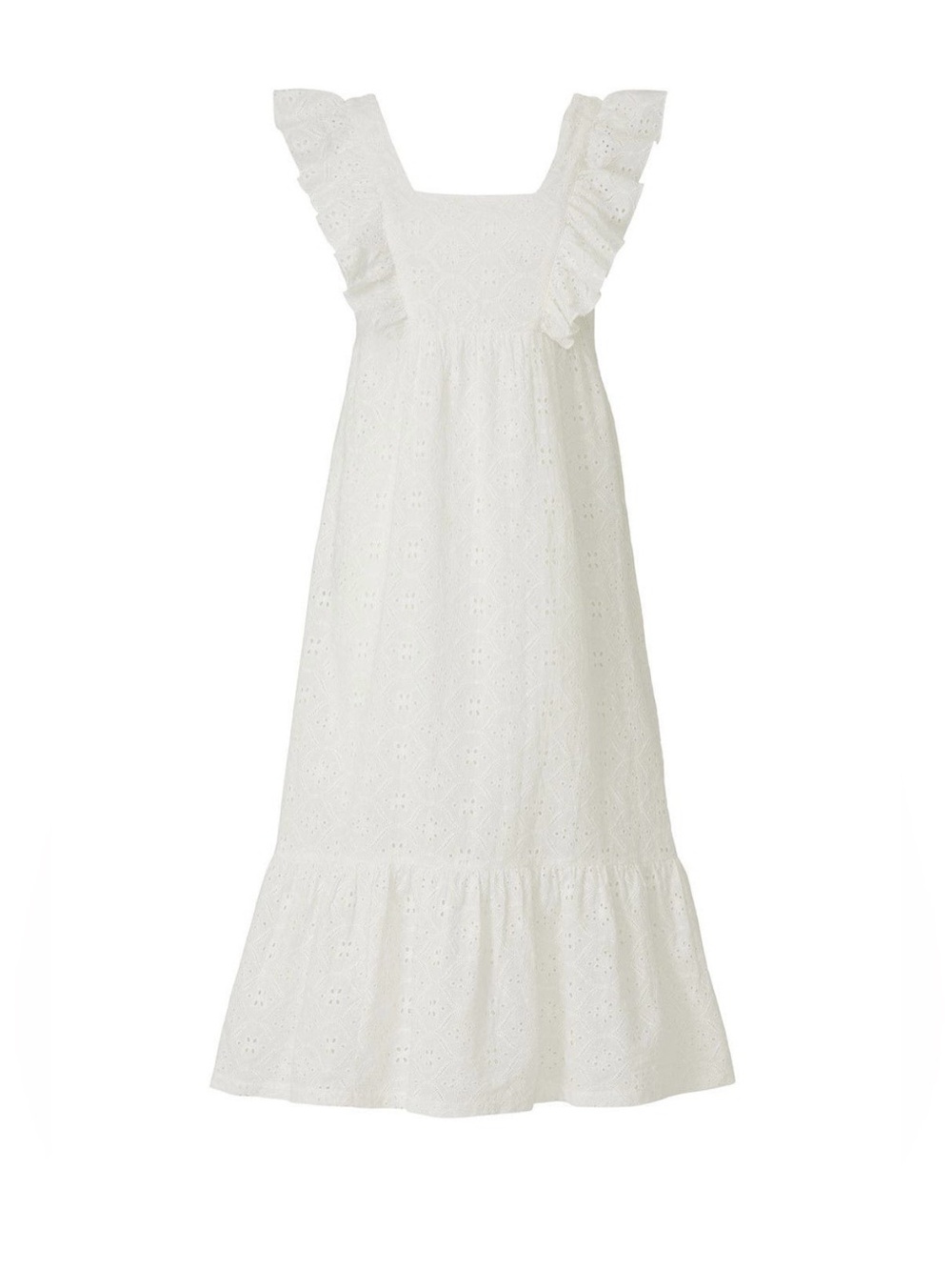 ba&sh~Bryrd~White Eyelet Midi Dress with Ruffle Straps~Size 4~$335~